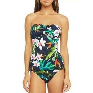 RALPH LAUREN Women's Watercolor Tropical Twist Bandeau Tankini Top  sz 2 Multi